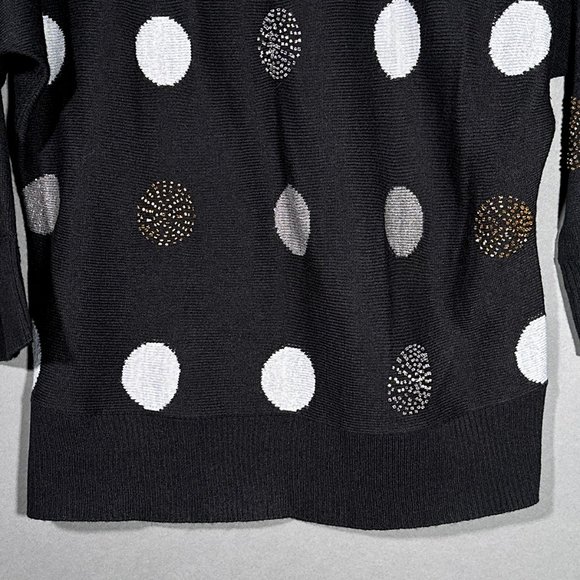 Charter Club Black Lightweight Sweater Silver/Gold Circles With Beads Size L - Picture 4 of 12